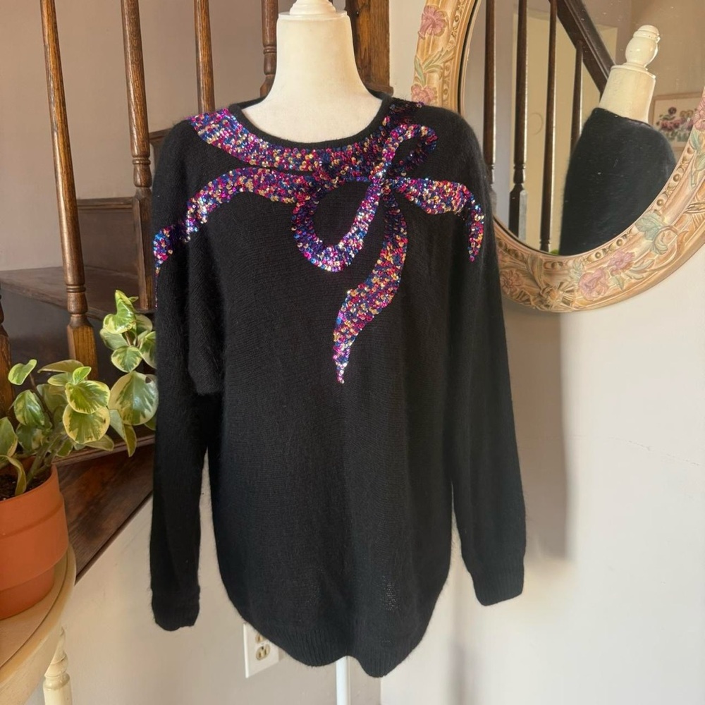 Vintage 80s Sequin Bow Sweater